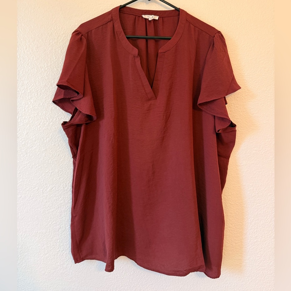 Maurices Womens Plus Size 3X Burgundy Blouse with Cap Sleeves